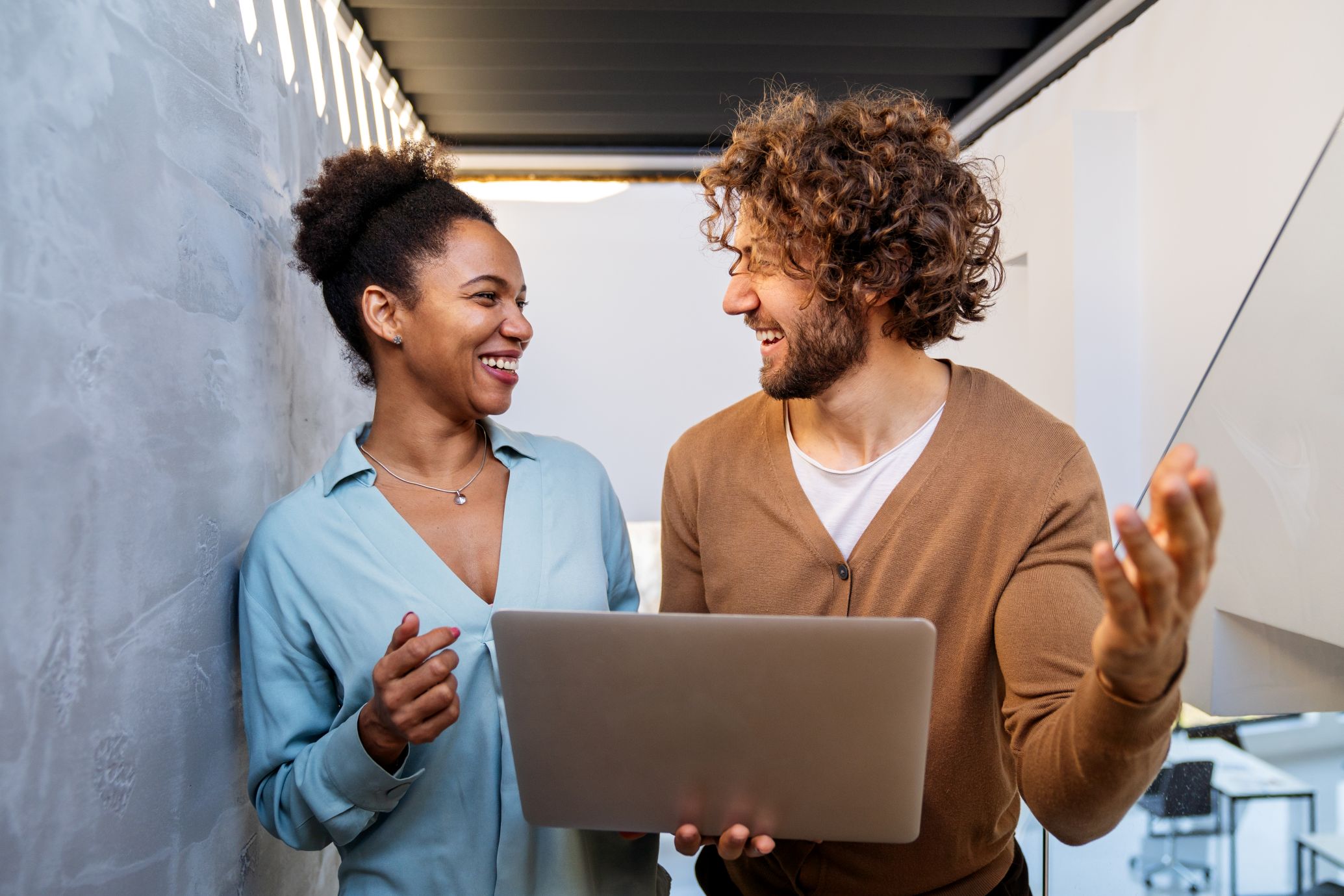 Professionals collaborating in a modern office